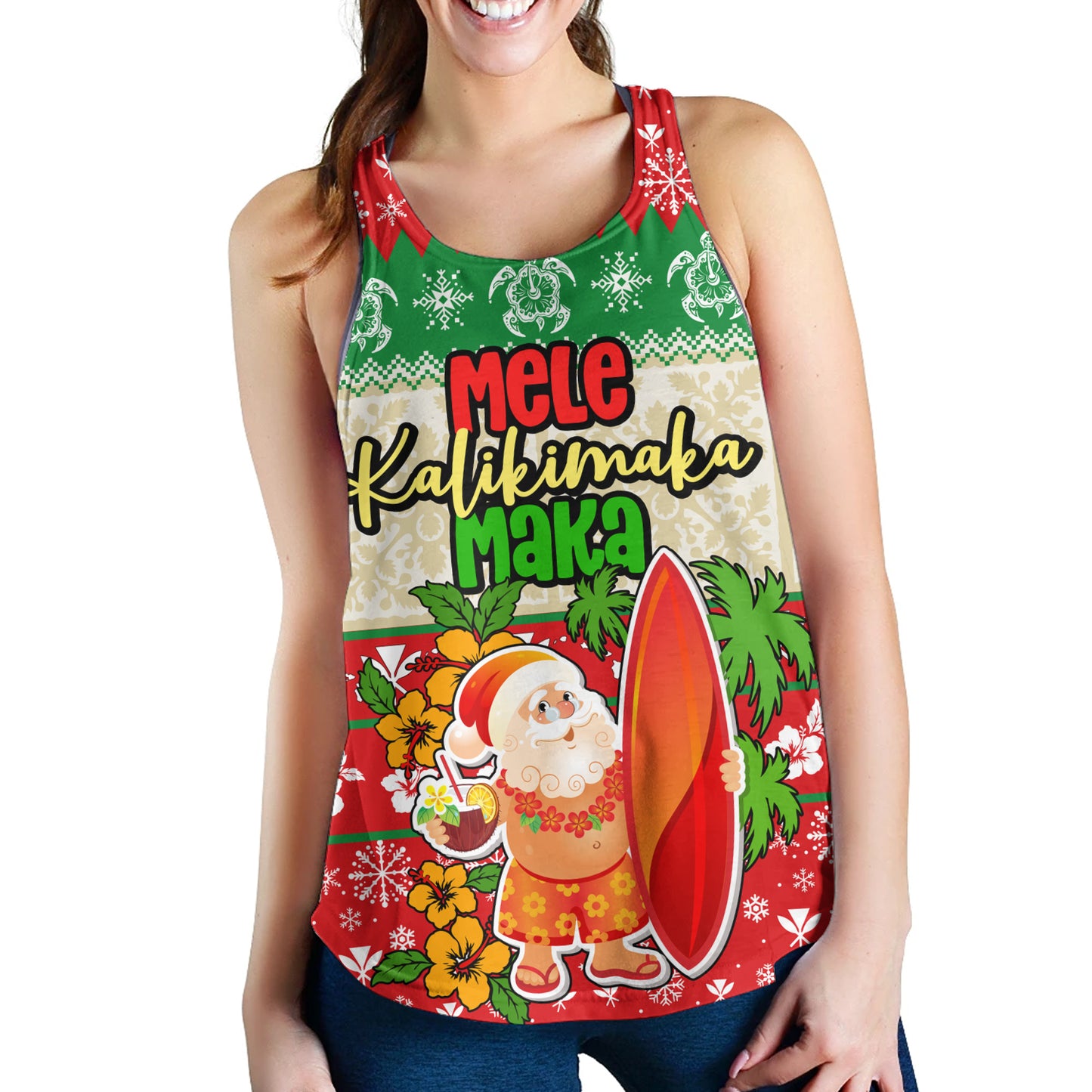 Hawaii Women Tank Christmas Santa Claus Surfing Kanaka Maoli Pattern