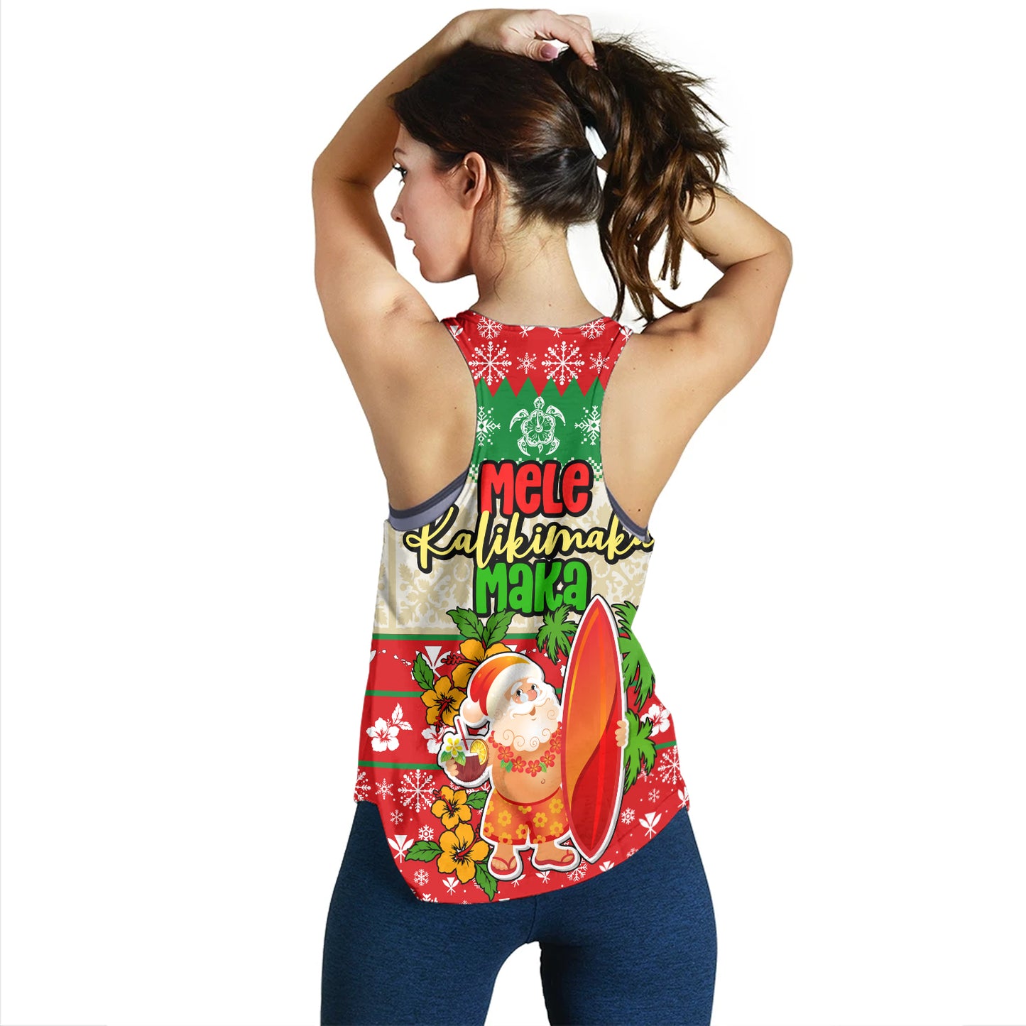 Hawaii Women Tank Christmas Santa Claus Surfing Kanaka Maoli Pattern