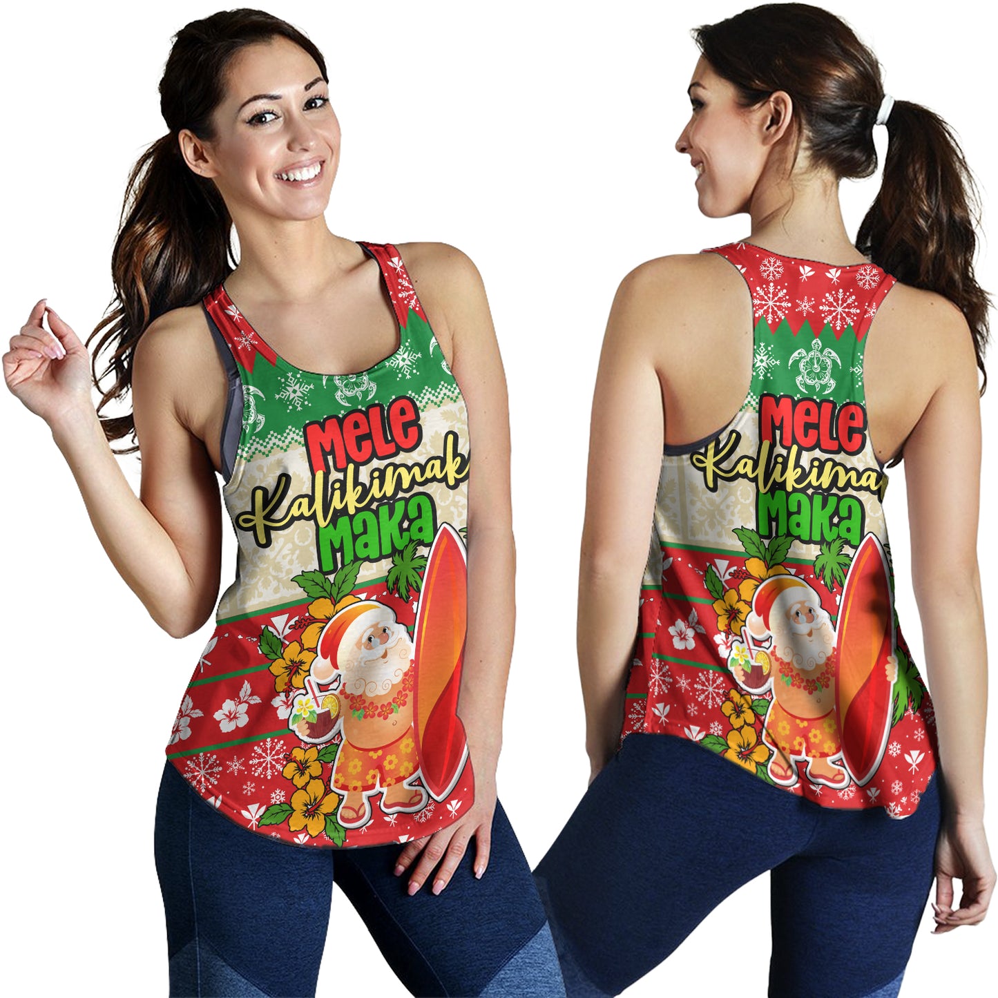 Hawaii Women Tank Christmas Santa Claus Surfing Kanaka Maoli Pattern