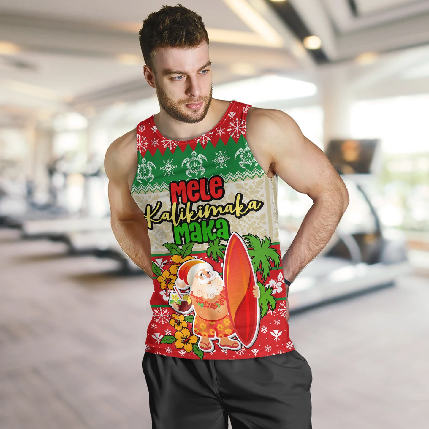 Hawaii Tank Top Christmas Santa Claus Surfing Kanaka Maoli Pattern