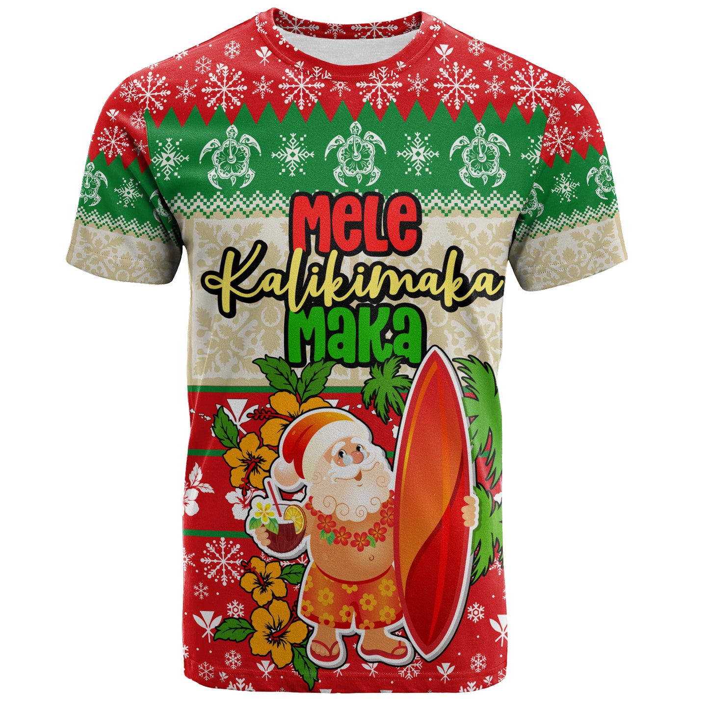 Hawaii T-Shirt Christmas Santa Claus Surfing Kanaka Maoli Pattern