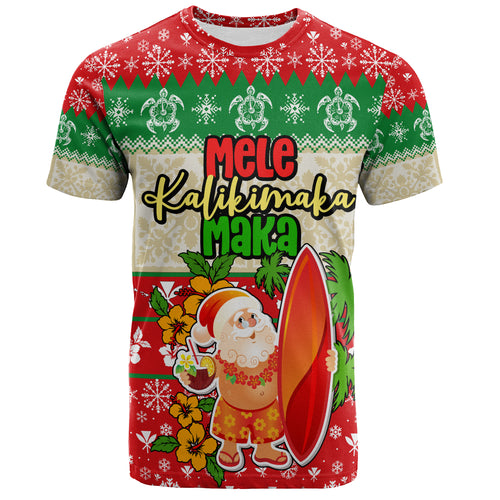 Hawaii T-Shirt Christmas Santa Claus Surfing Kanaka Maoli Pattern