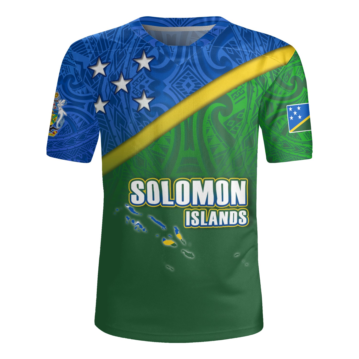 Solomon Islands Flag Color With Traditional Patterns Men's All Over Printing Rugby Jersey