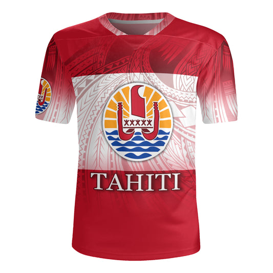 Tahiti Flag Color With Traditional Patterns Men's All Over Printing Rugby Jersey