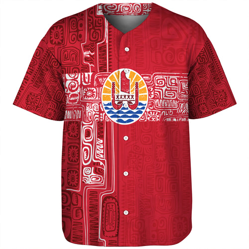 French Polynesia Baseball Shirt Tribal Pattern Tahiti Vintage Style