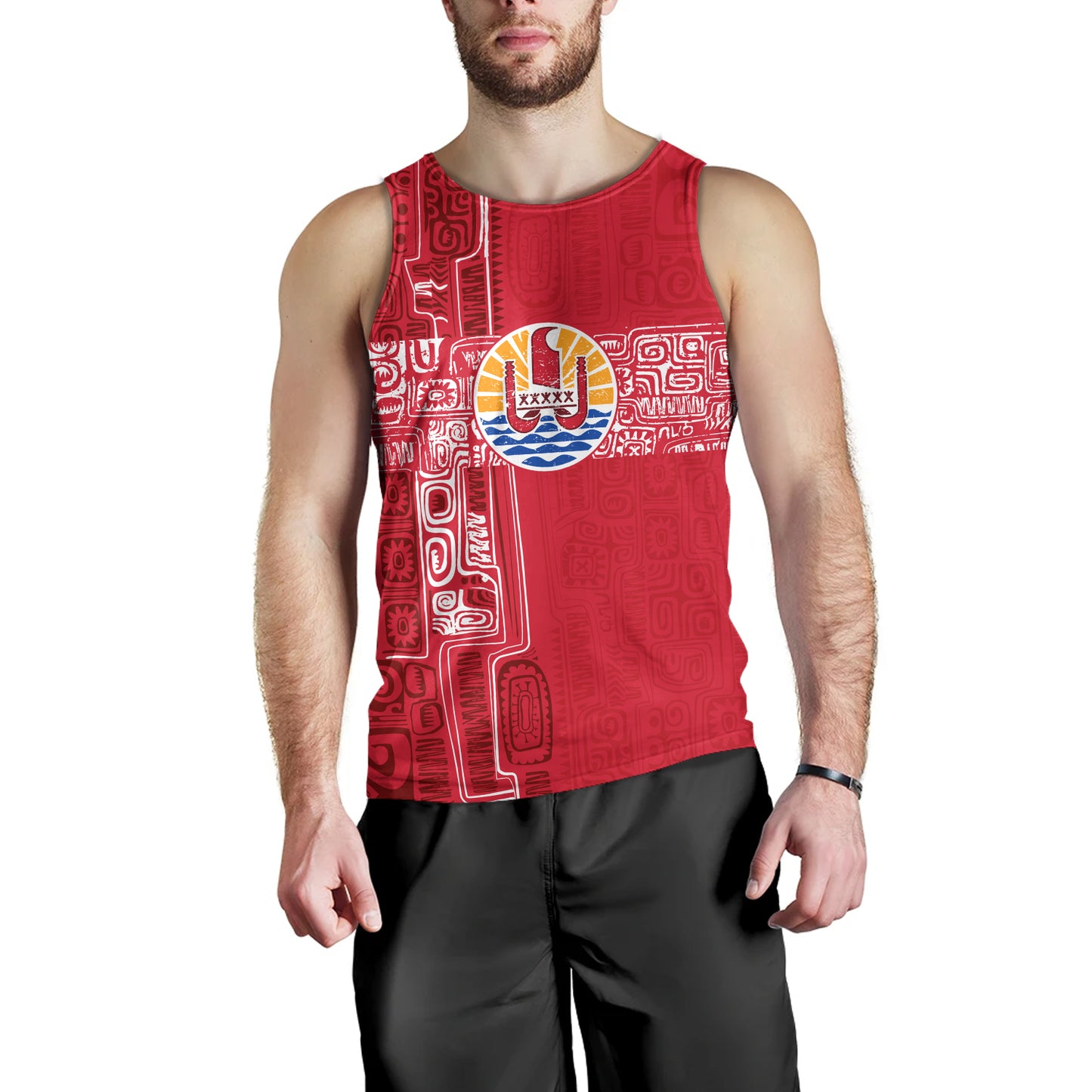 French Polynesia Tank Top Tribal Pattern Tahiti Vintage Style