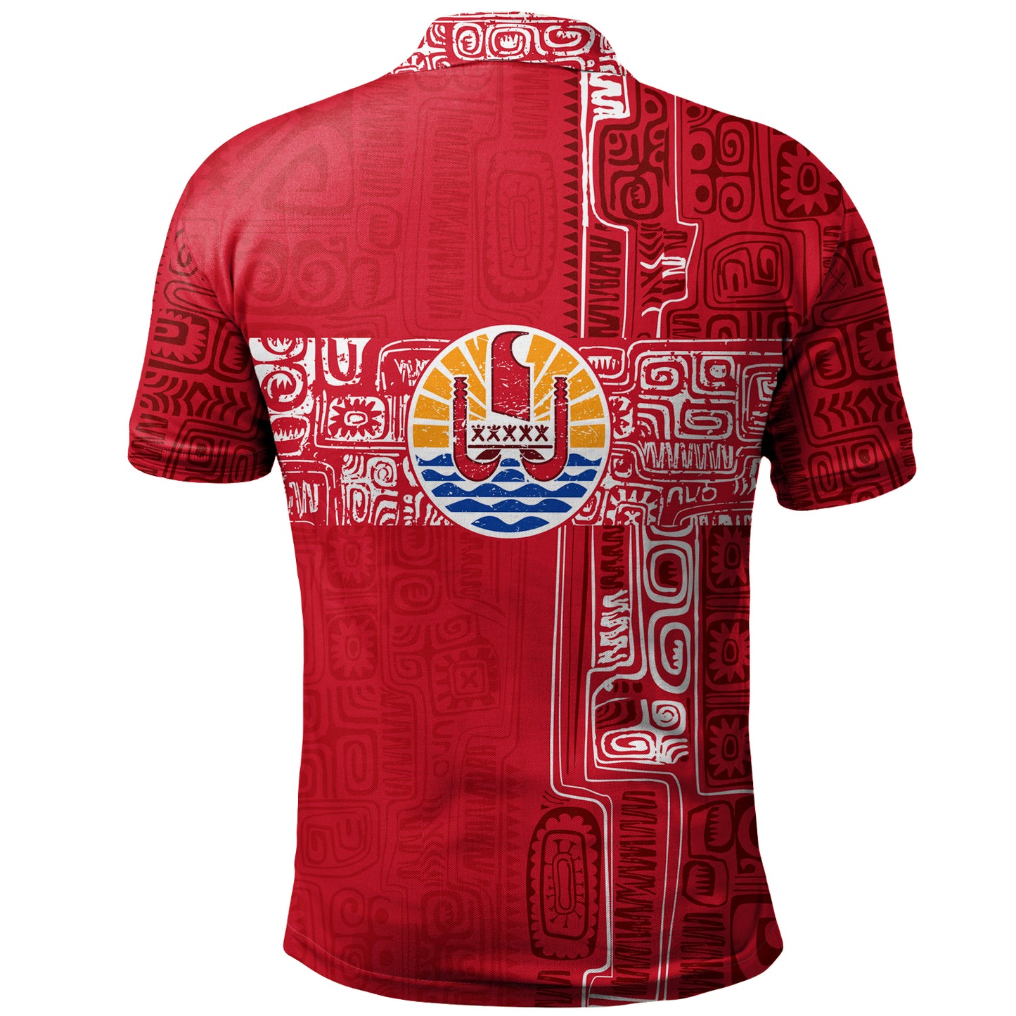 French Polynesia Polo Shirt Tribal Pattern Tahiti Vintage Style