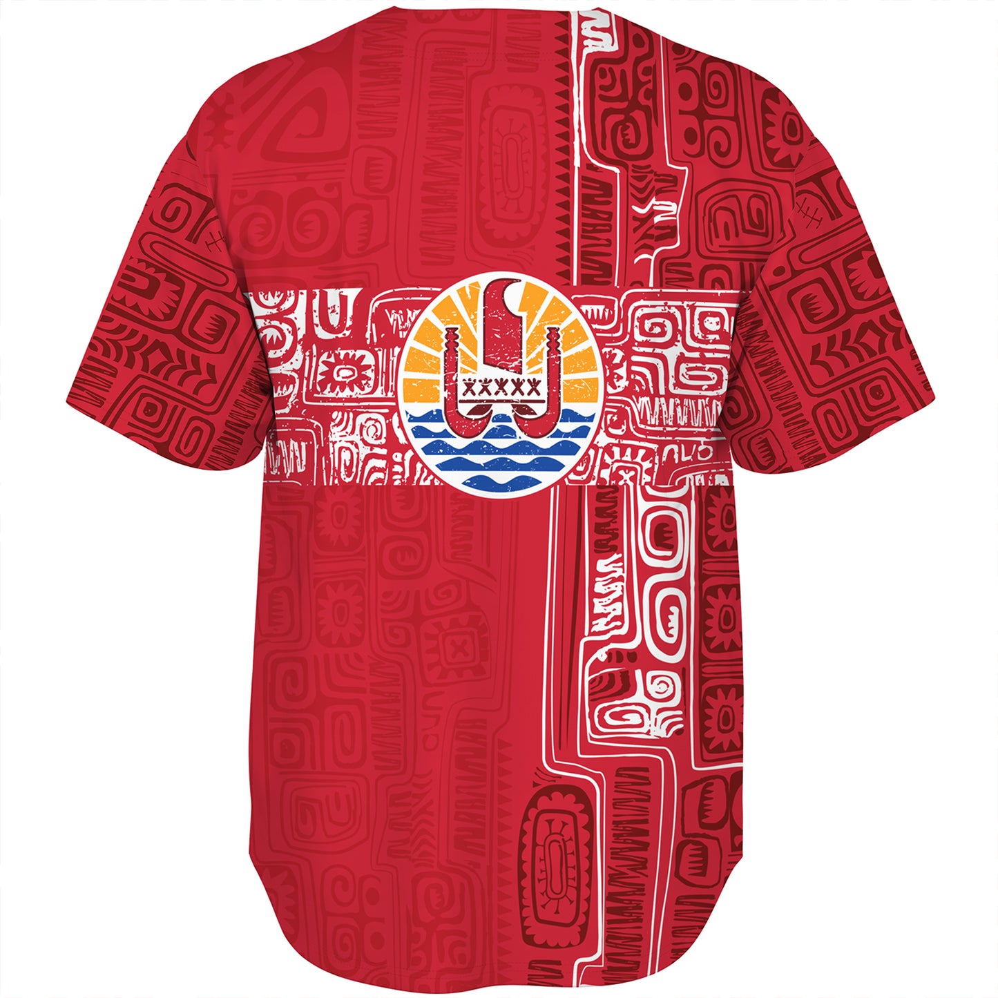 French Polynesia Baseball Shirt Tribal Pattern Tahiti Vintage Style