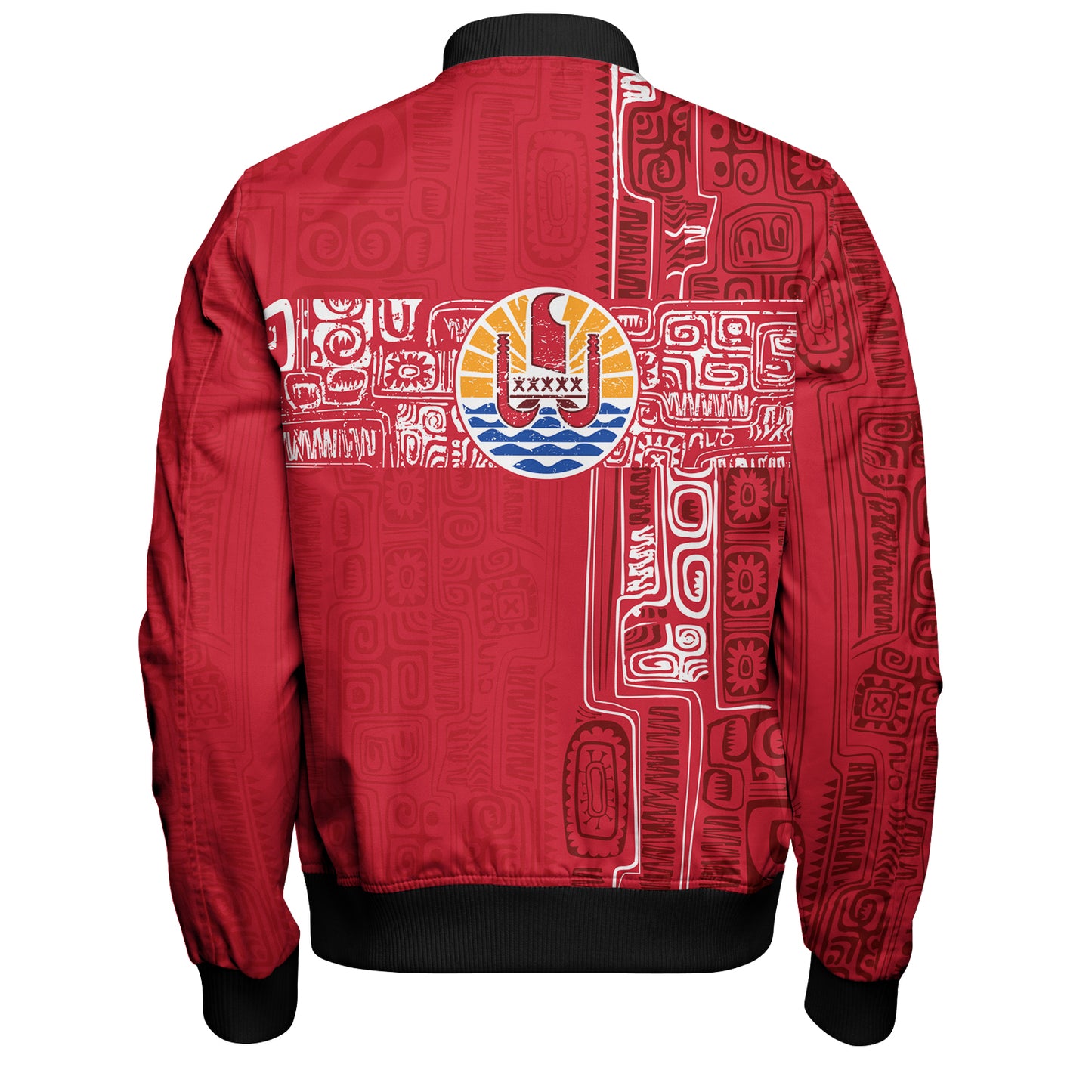 French Polynesia Bomber Jacket Tribal Pattern Tahiti Vintage Style
