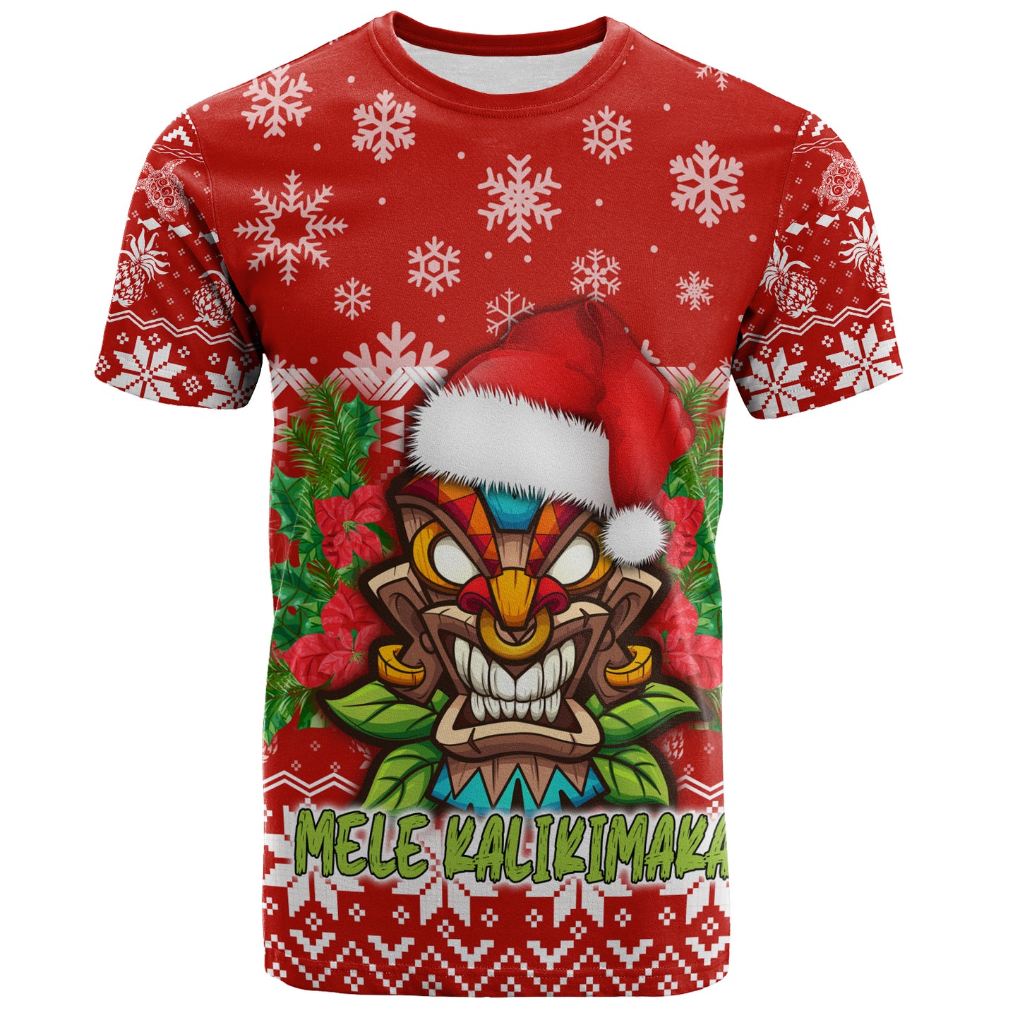 Hawaii T-Shirt Christmas Tiki Polynesian Pattern