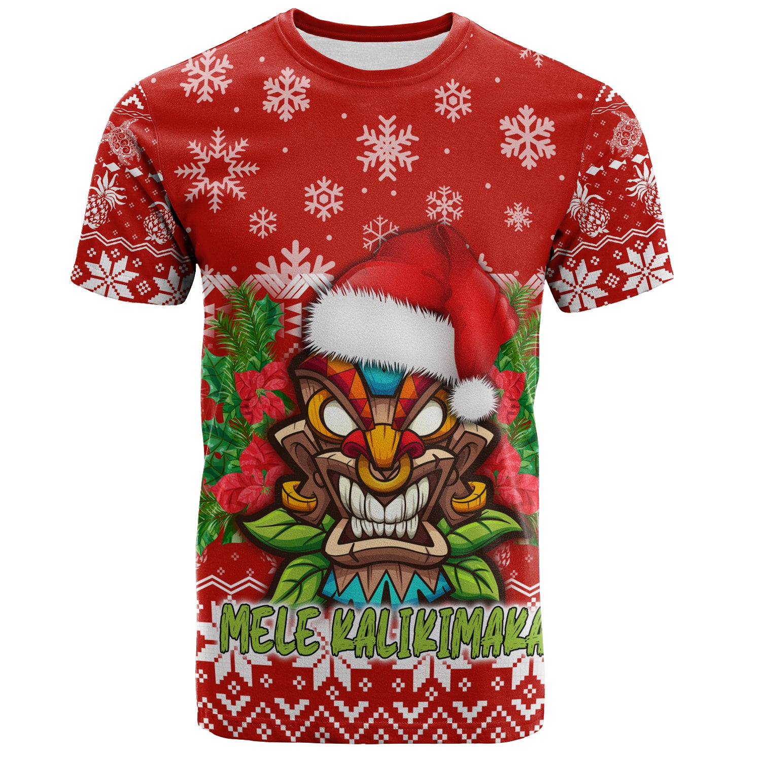 Hawaii T-Shirt Christmas Tiki Polynesian Pattern
