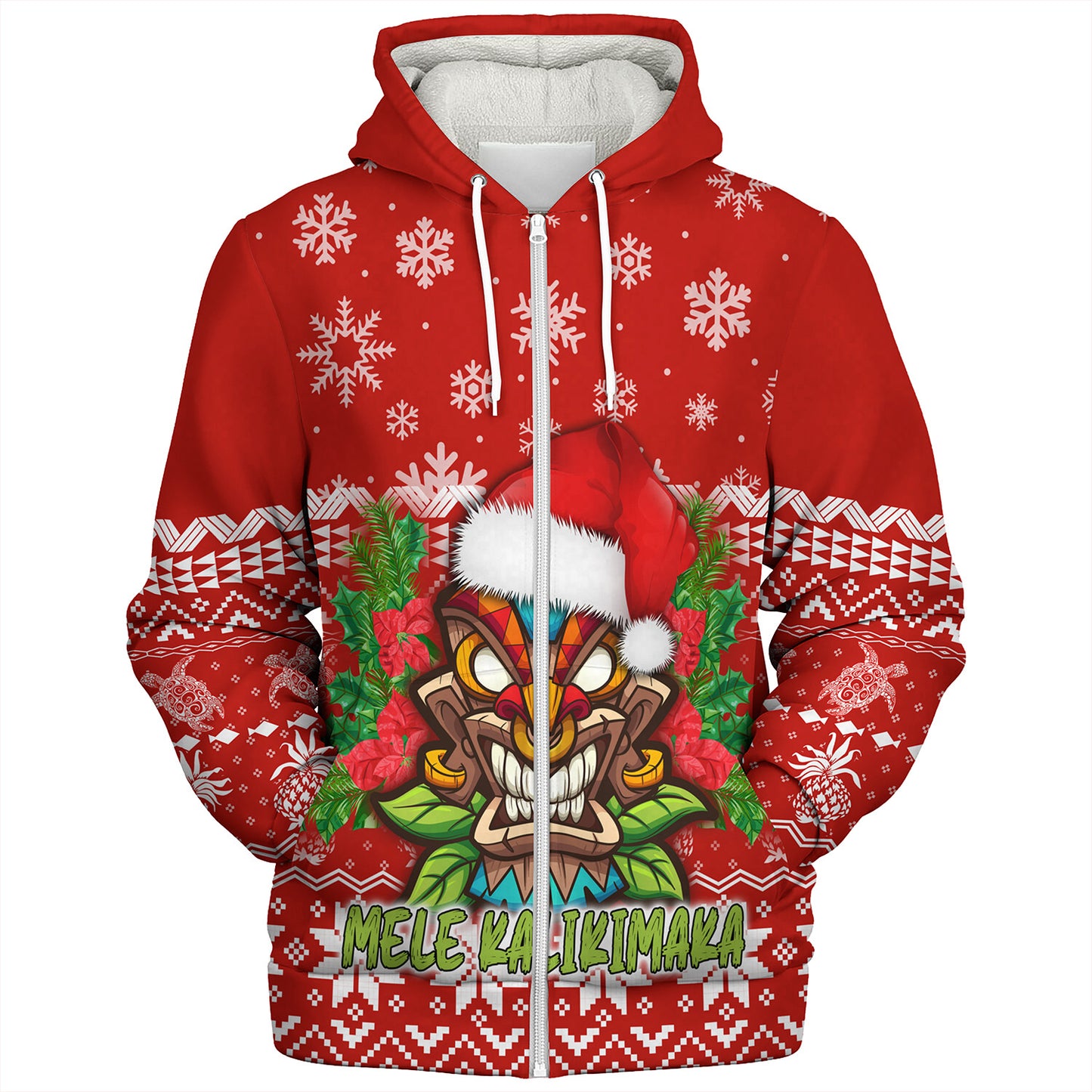 Hawaii Sherpa Hoodie Christmas Tiki Polynesian Pattern