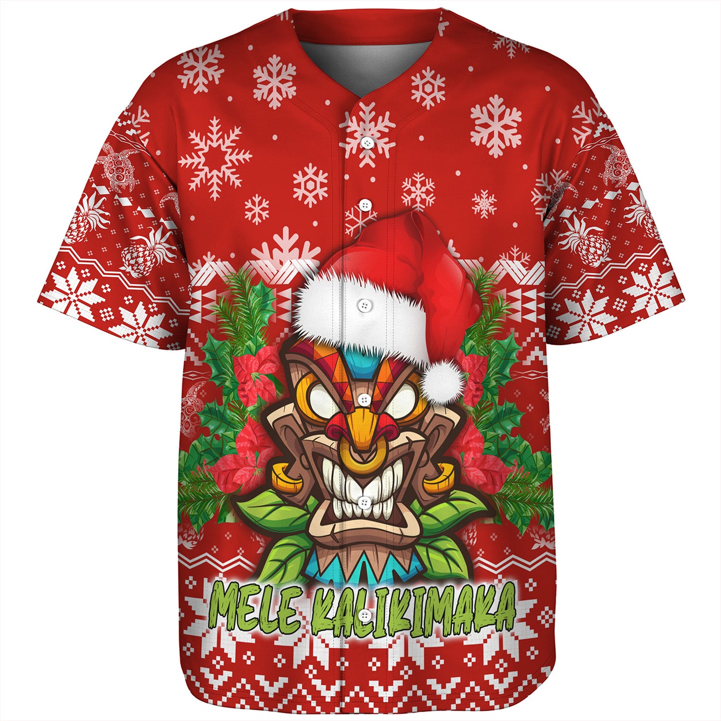 Hawaii Baseball Shirt Christmas Tiki Polynesian Pattern