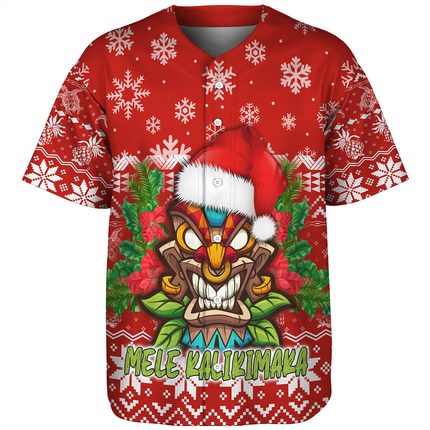 Hawaii Baseball Shirt Christmas Tiki Polynesian Pattern