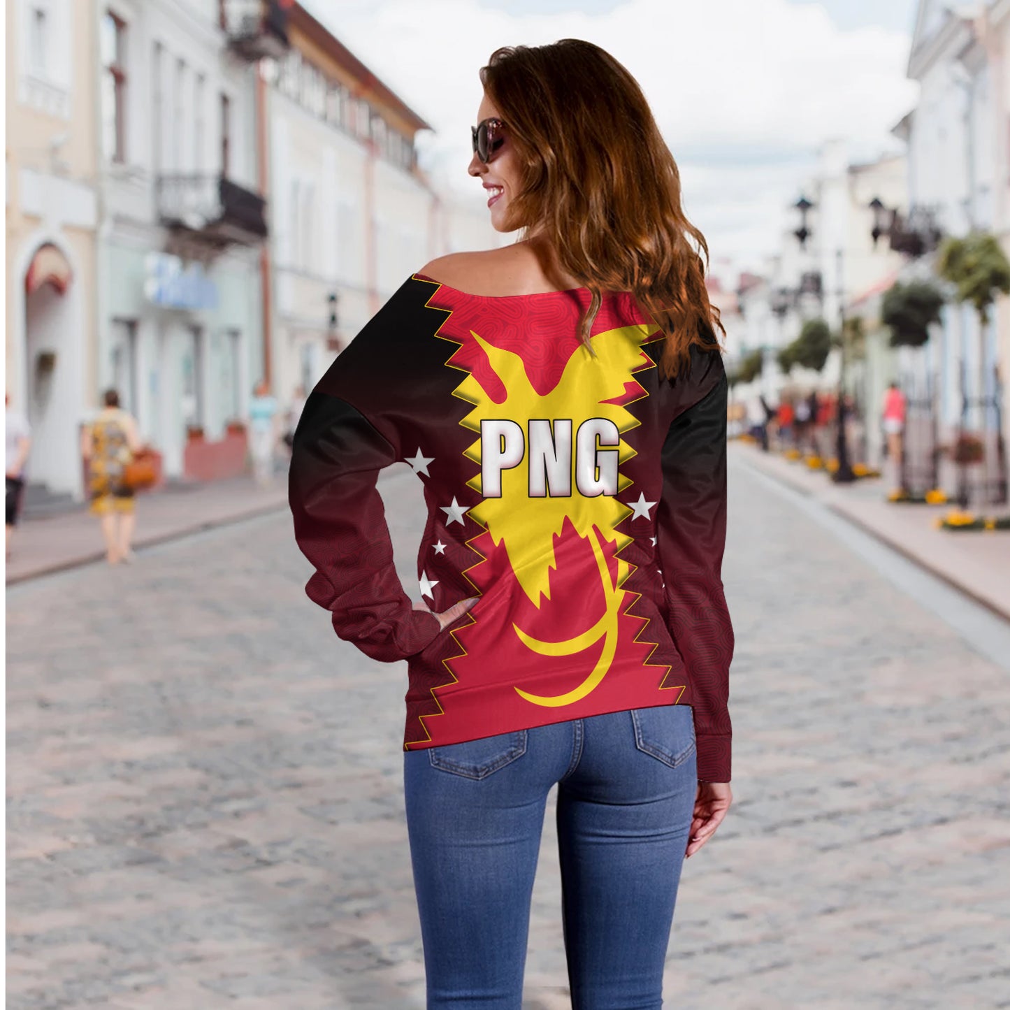 Papua New Guinea Off Shoulder Sweatshirt PNG Tokpisin Languge Polynesian