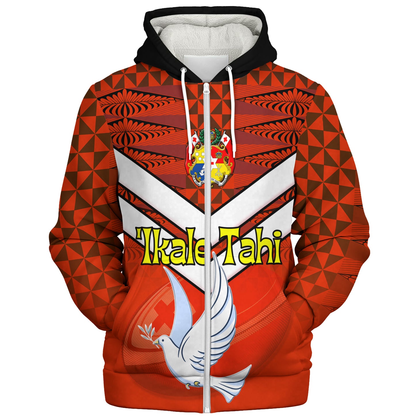 Tonga Sherpa Hoodie Tonga Tradition Patterns With Rugby Ball