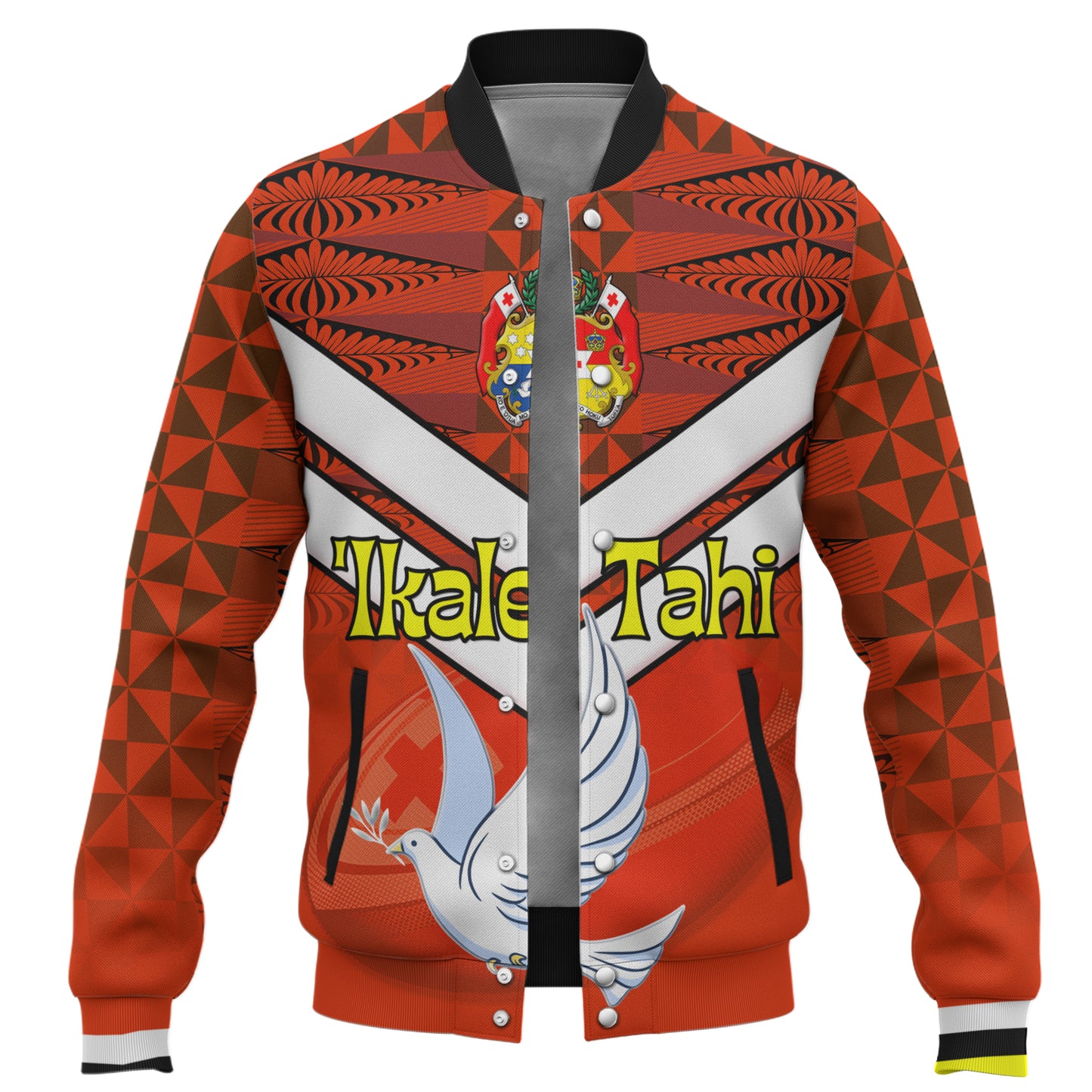 Tonga Baseball Jacket Tonga Tradition Patterns With Rugby Ball