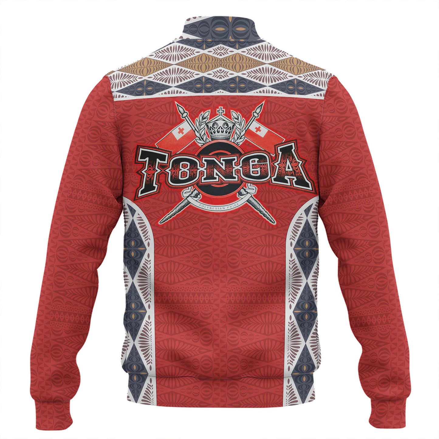 Tonga Baseball Jacket Tribal Pattern Coat Of Arms Of Tonga