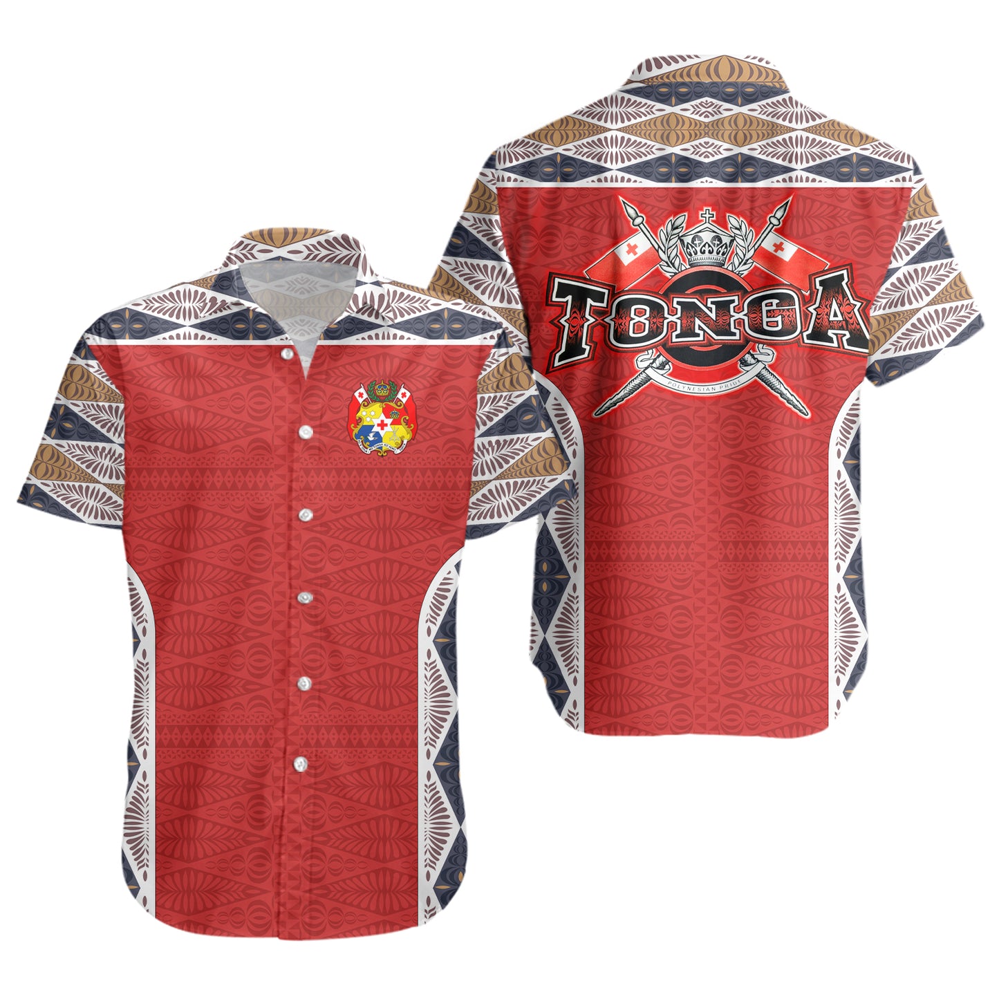 Tonga Short Sleeve Shirt Tribal Pattern Coat Of Arms Of Tonga