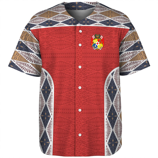 Tonga Baseball Shirt Tribal Pattern Coat Of Arms Of Tonga