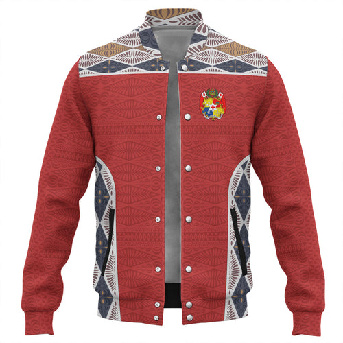 Tonga Baseball Jacket Tribal Pattern Coat Of Arms Of Tonga