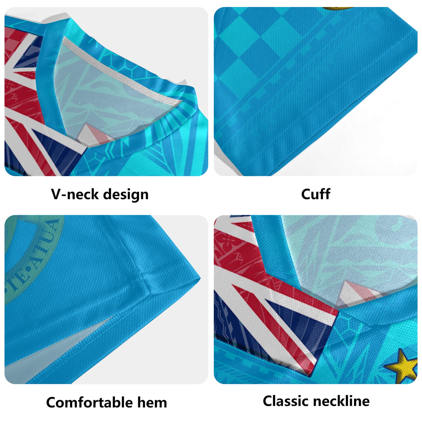 Tuvalu Flag Color With Traditional Patterns Men's All Over Printing Rugby Jersey