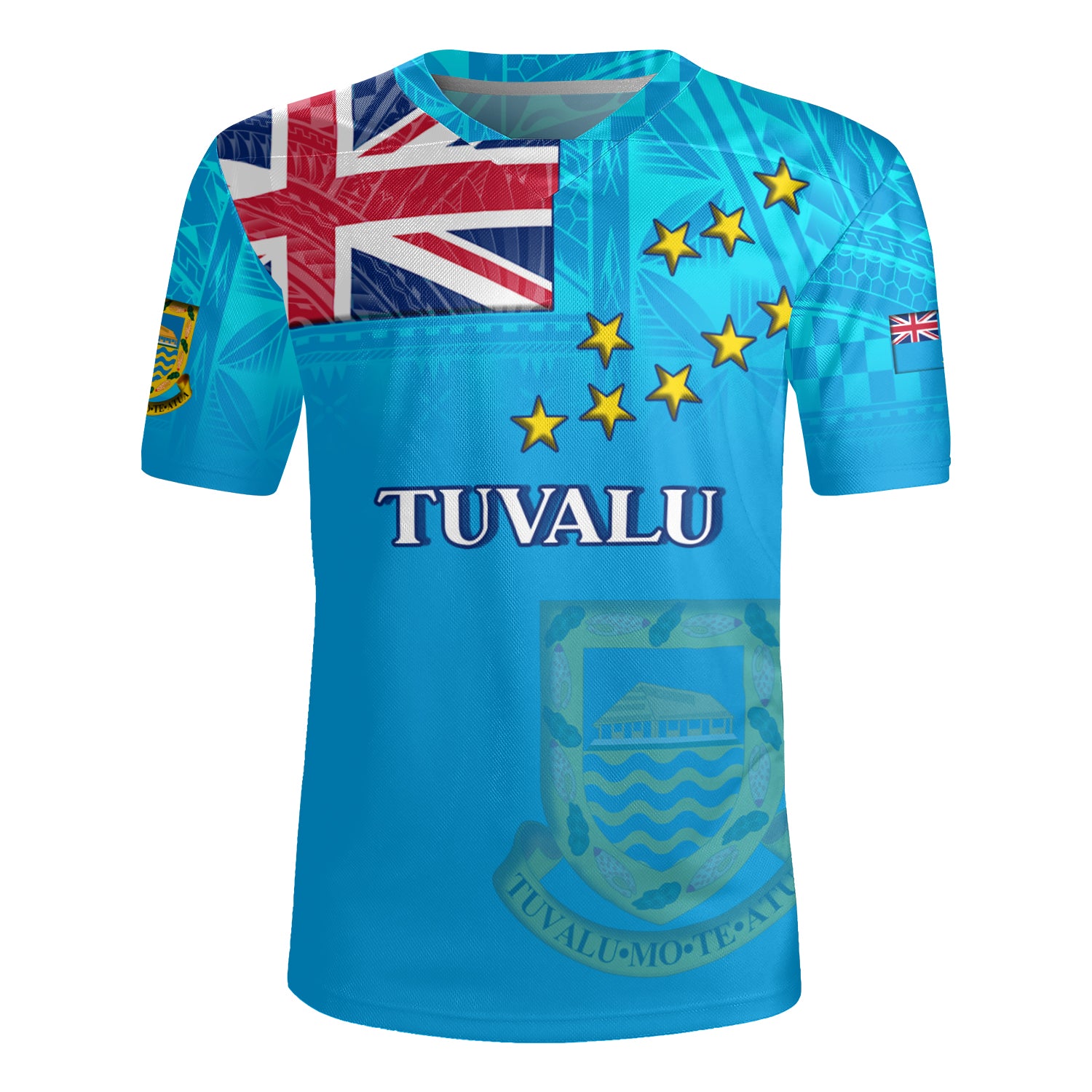 Tuvalu Flag Color With Traditional Patterns Men's All Over Printing Rugby Jersey