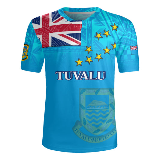 Tuvalu Flag Color With Traditional Patterns Men's All Over Printing Rugby Jersey