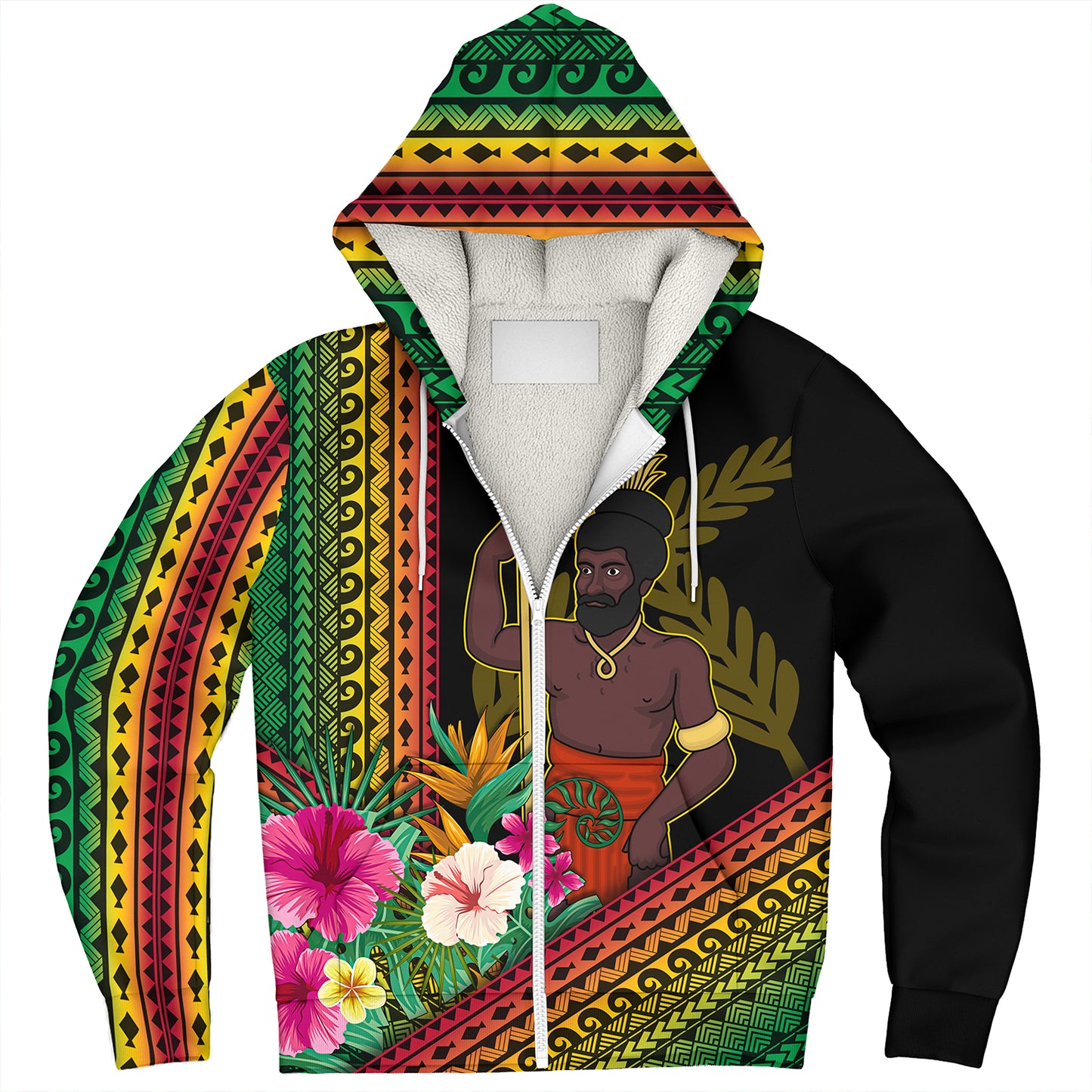 Vanuatu Sherpa Hoodie Polynesia Pattern With Tropical Flower