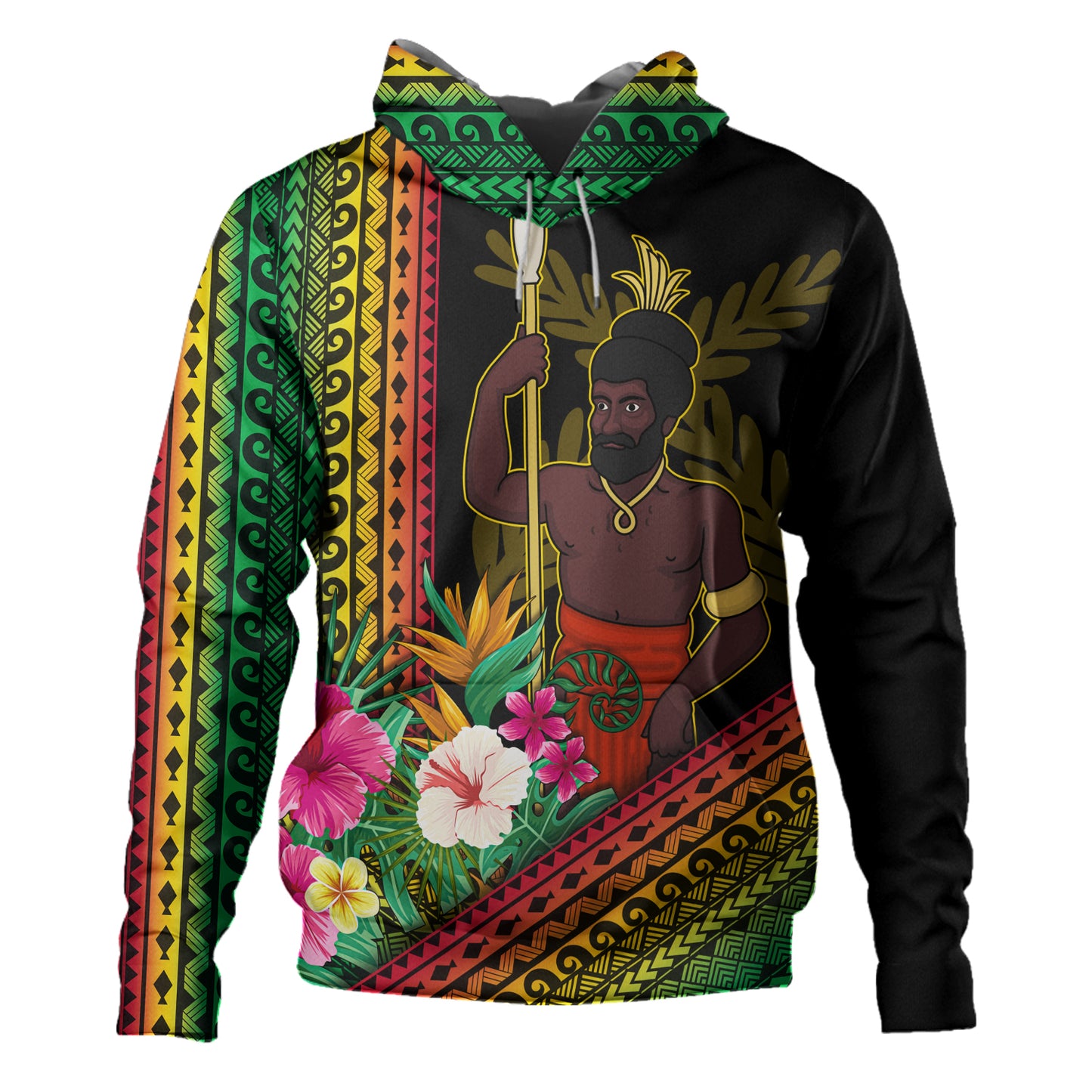 Vanuatu Hoodie Polynesia Pattern With Tropical Flower