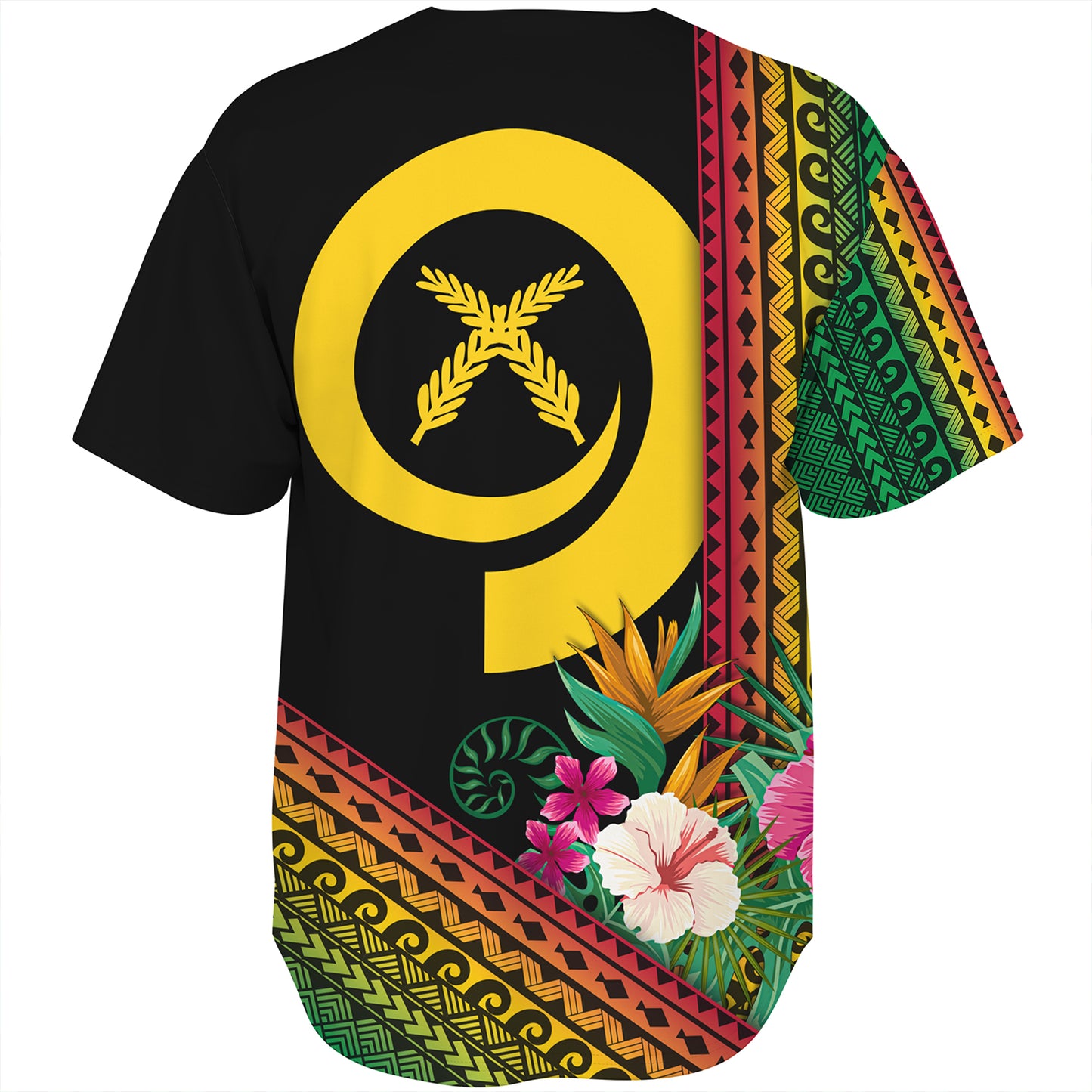Vanuatu Baseball Shirt Polynesia Pattern With Tropical Flower