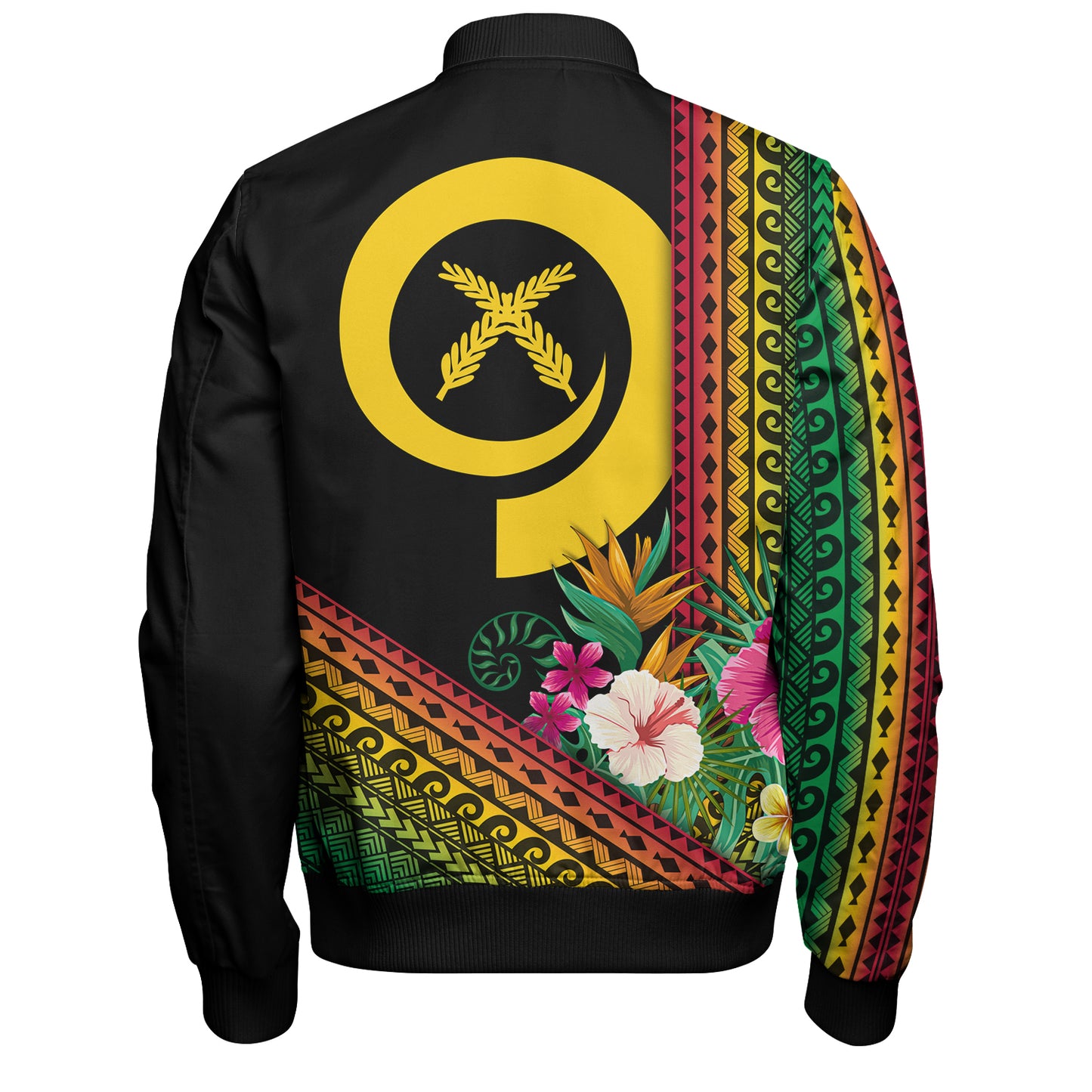 Vanuatu Bomber Jacket Polynesia Pattern With Tropical Flower
