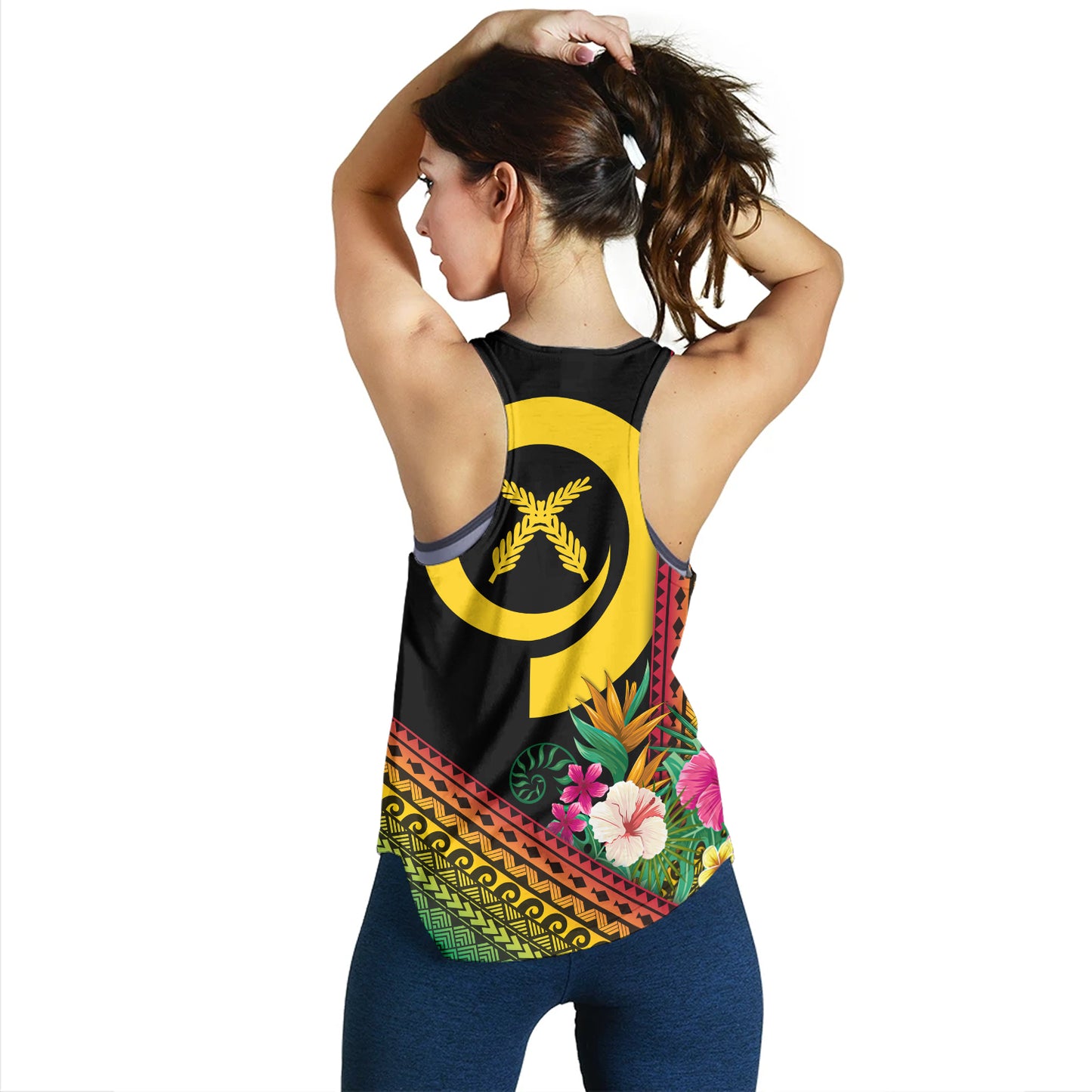 Vanuatu Women Tank Polynesia Pattern With Tropical Flower