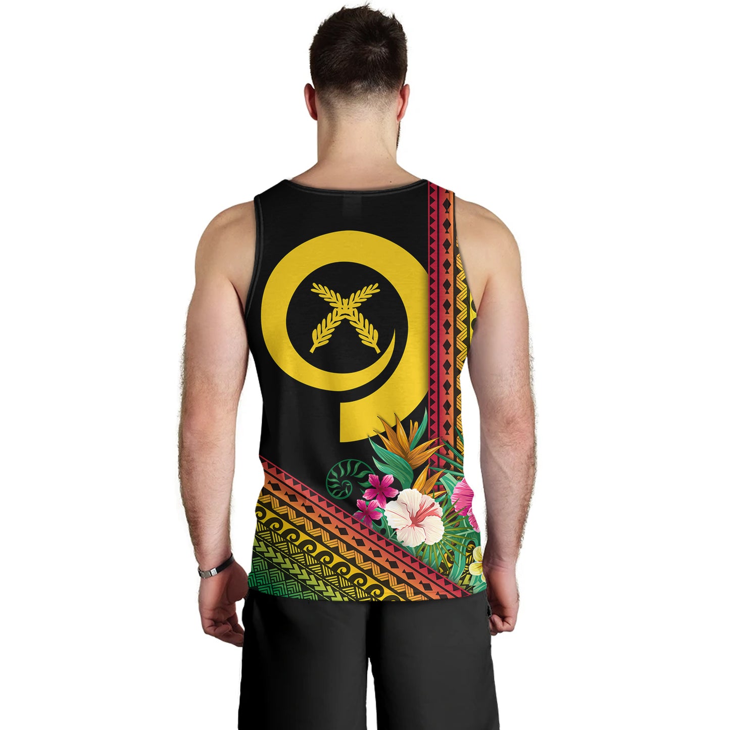 Vanuatu Tank Top Polynesia Pattern With Tropical Flower