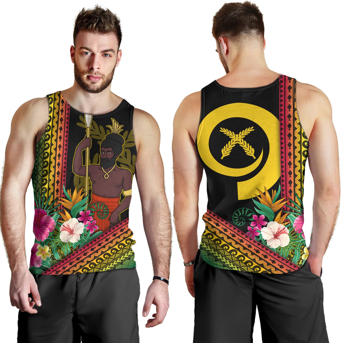 Vanuatu Tank Top Polynesia Pattern With Tropical Flower