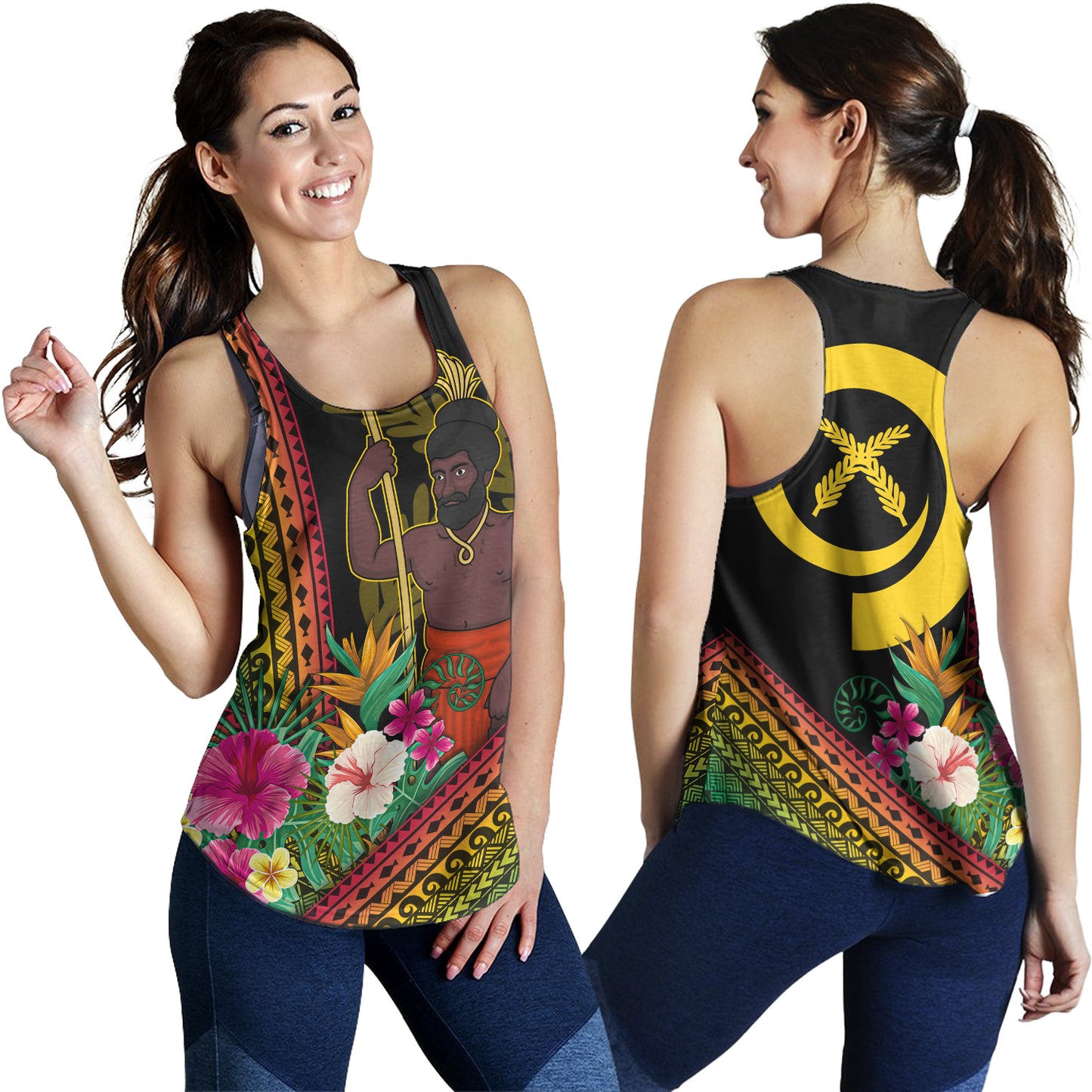 Vanuatu Women Tank Polynesia Pattern With Tropical Flower