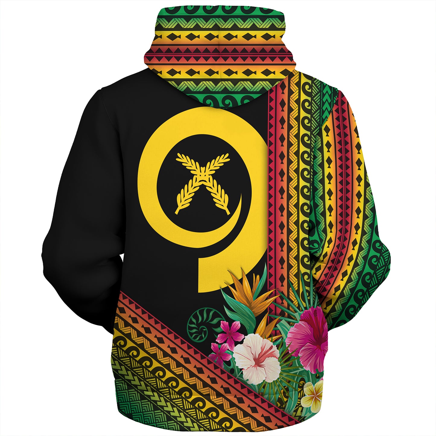 Vanuatu Sherpa Hoodie Polynesia Pattern With Tropical Flower