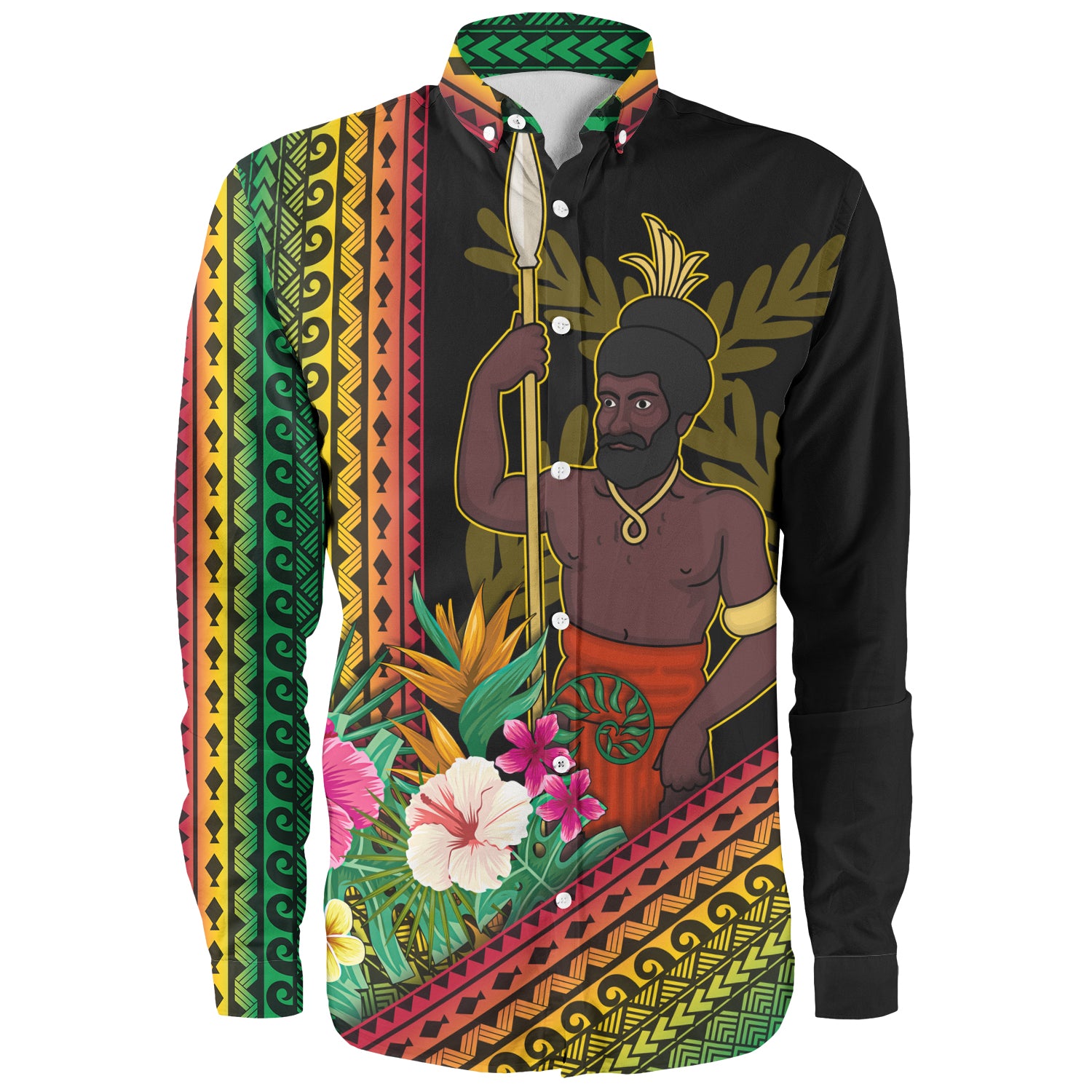 Vanuatu Long Sleeve Shirt Polynesia Pattern With Tropical Flower