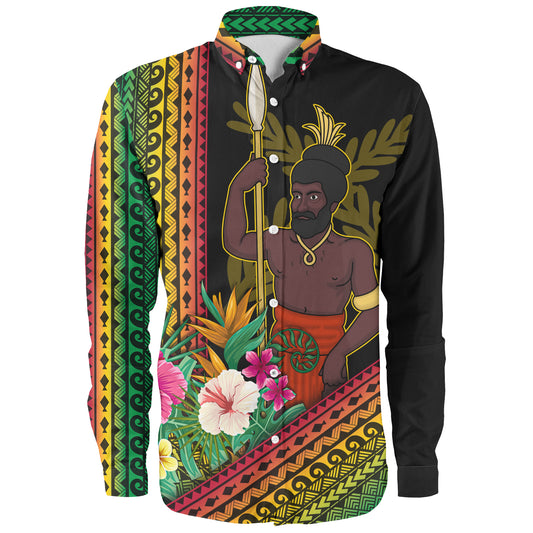 Vanuatu Long Sleeve Shirt Polynesia Pattern With Tropical Flower