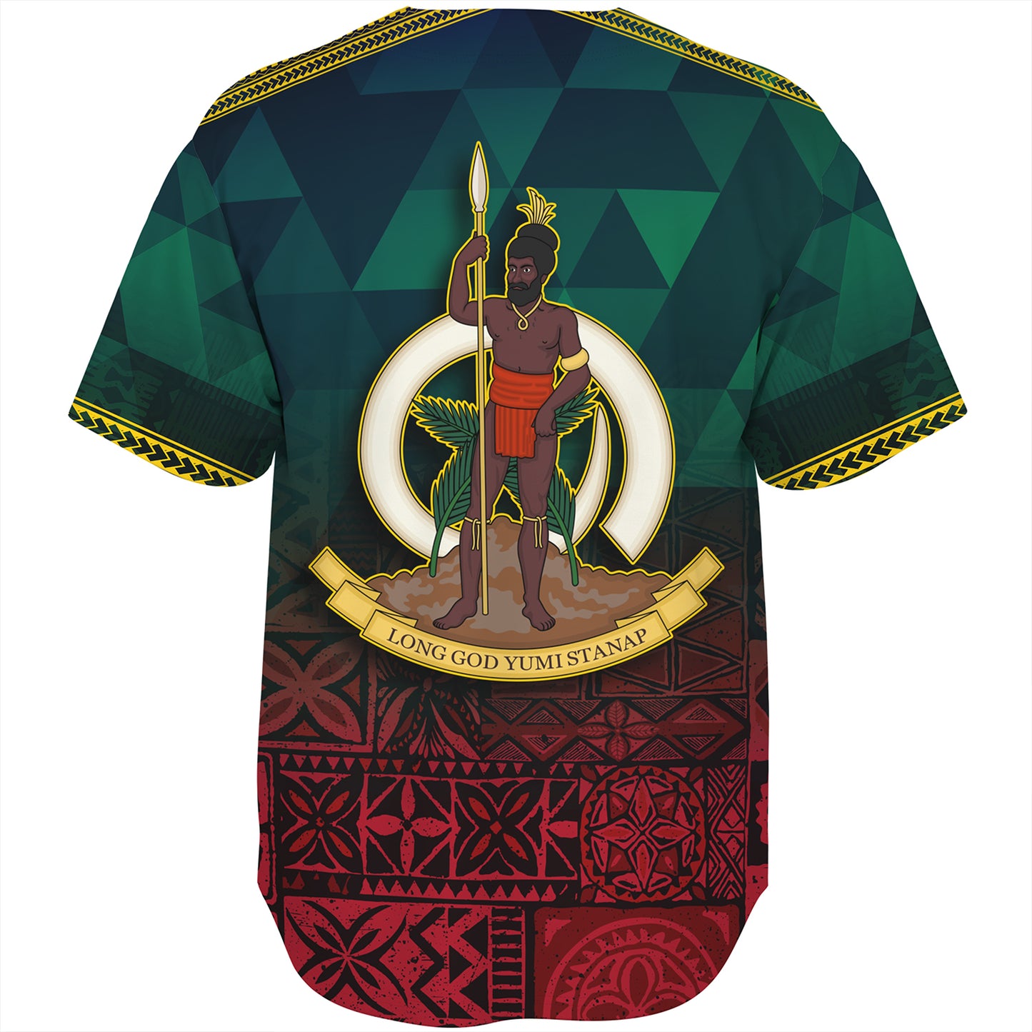 Vanuatu Baseball Shirt Lowpolly Pattern with Polynesian Motif