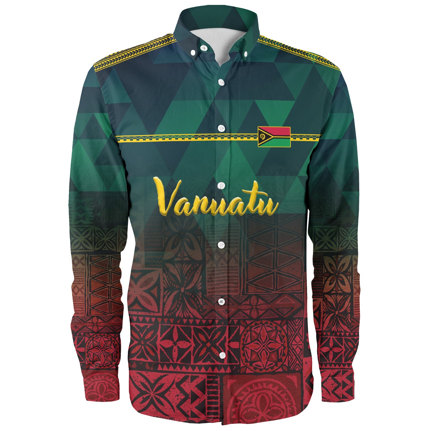 Vanuatu Long Sleeve Shirt Lowpolly Pattern with Polynesian Motif