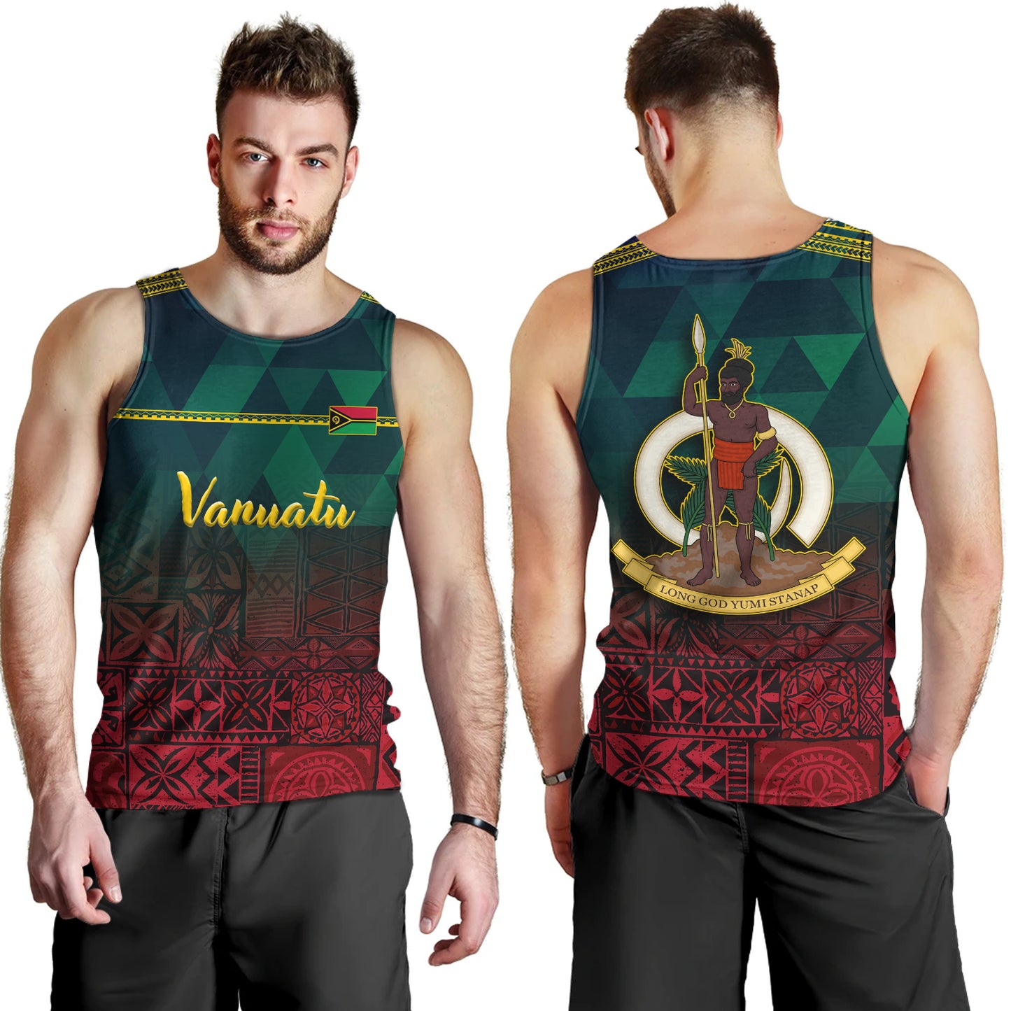 Vanuatu Tank Top Lowpolly Pattern with Tribal Motif