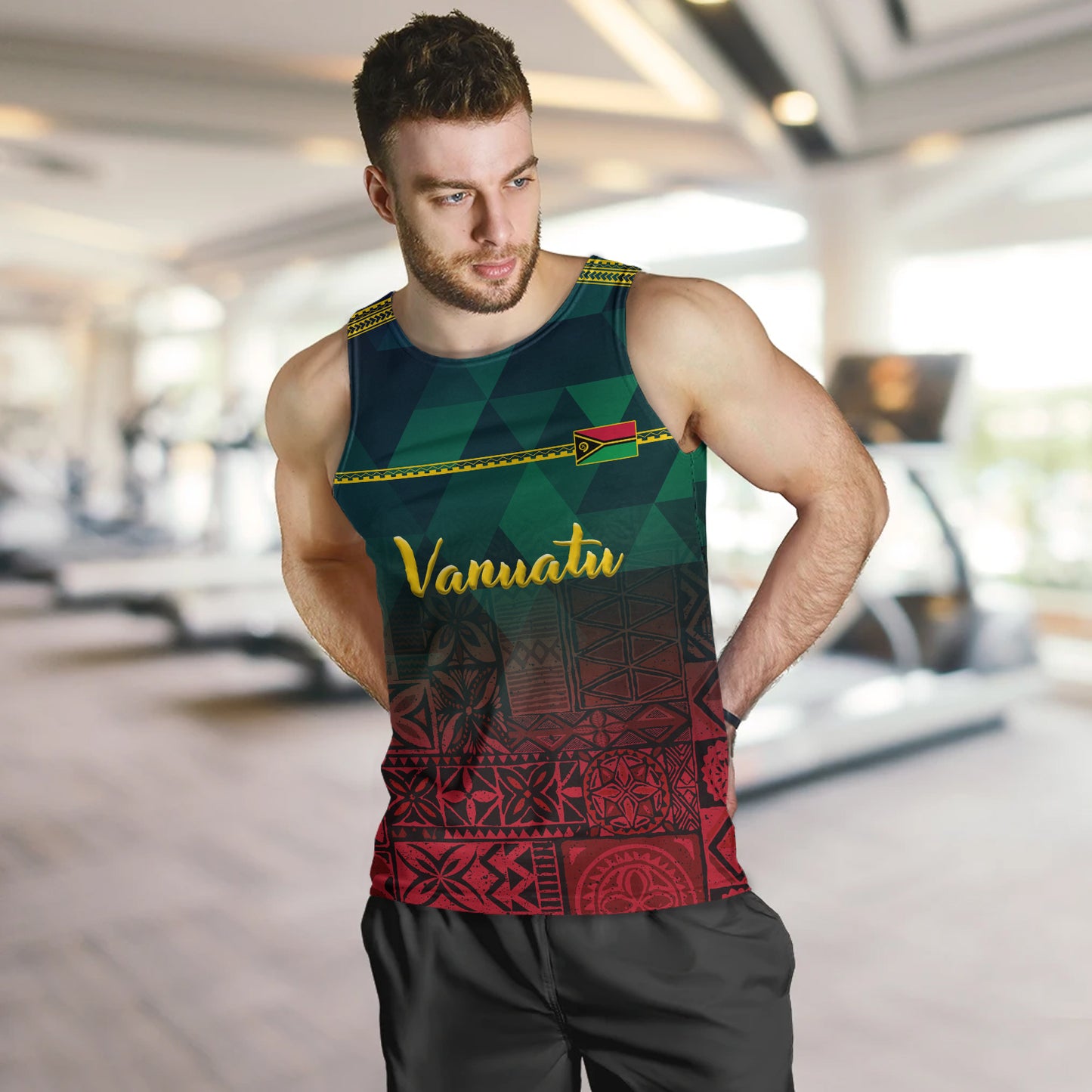 Vanuatu Tank Top Lowpolly Pattern with Tribal Motif