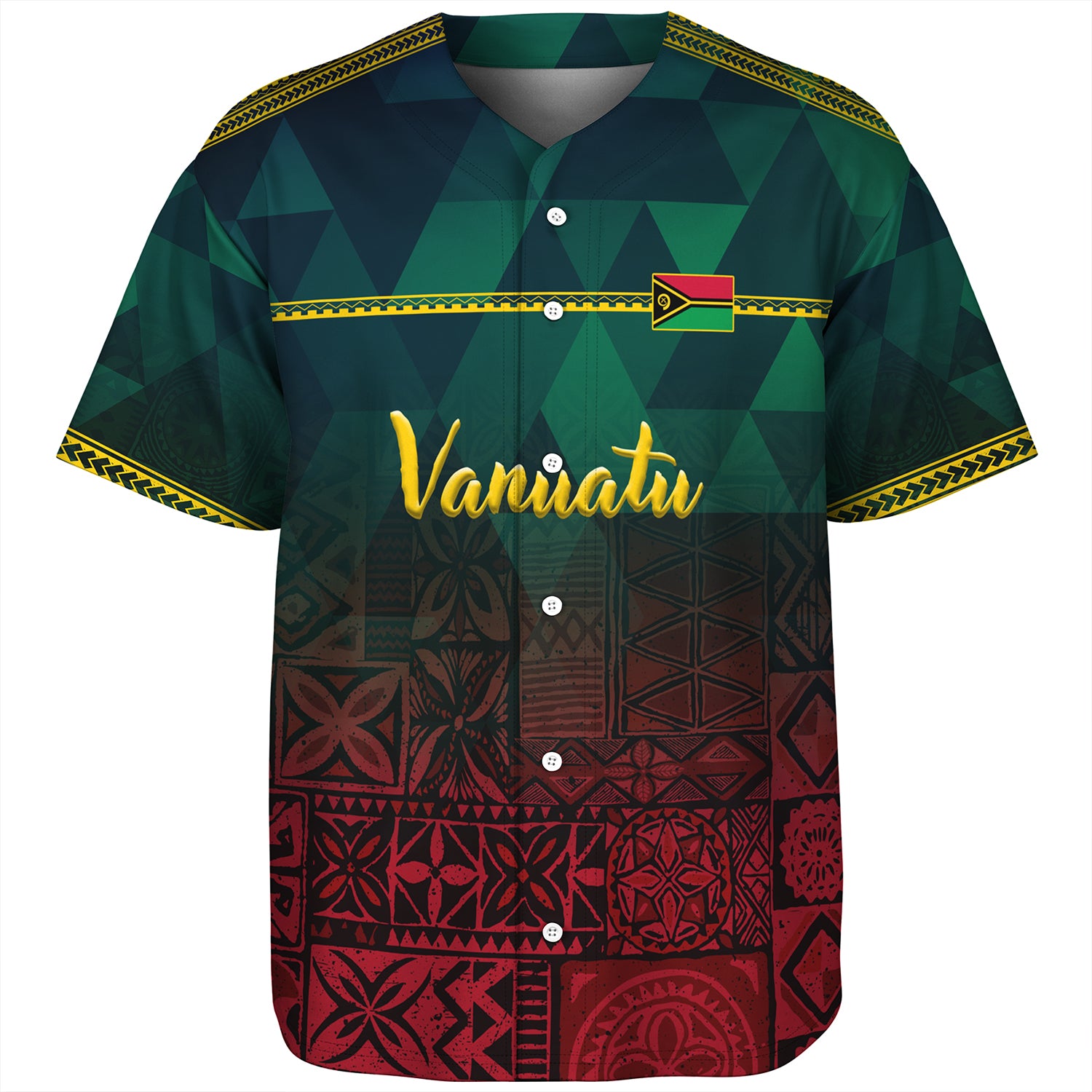 Vanuatu Baseball Shirt Lowpolly Pattern with Polynesian Motif