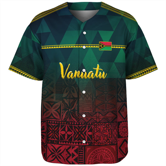 Vanuatu Baseball Shirt Lowpolly Pattern with Polynesian Motif