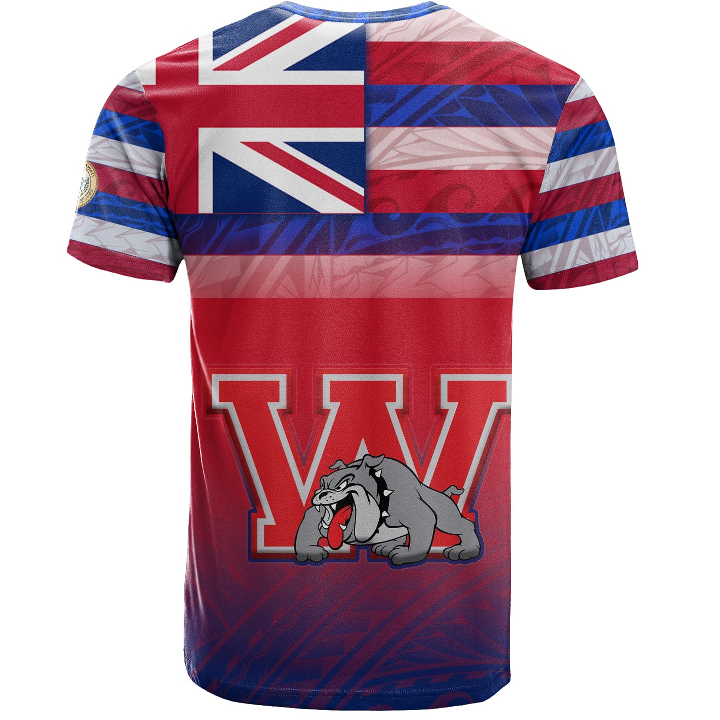 Hawaii Waialua High and Intermediate School T-Shirt Flag Color With Traditional Patterns