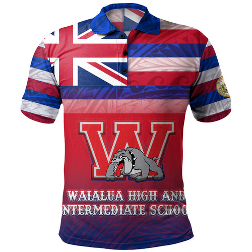Hawaii Waialua High and Intermediate School Polo Shirt Flag Color With Traditional Patterns