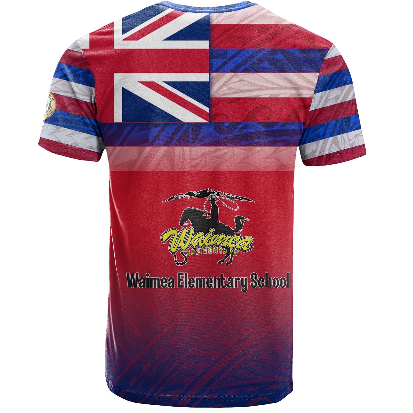 Hawaii Waimea Elementary School T-Shirt Flag Color With Traditional Patterns
