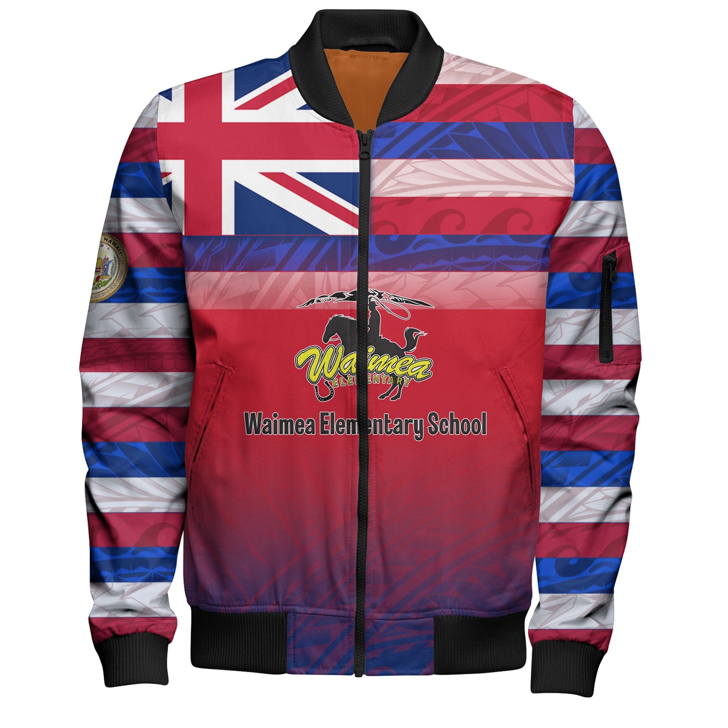 Hawaii Waimea Elementary School Bomber Jacket Flag Color With Traditional Patterns