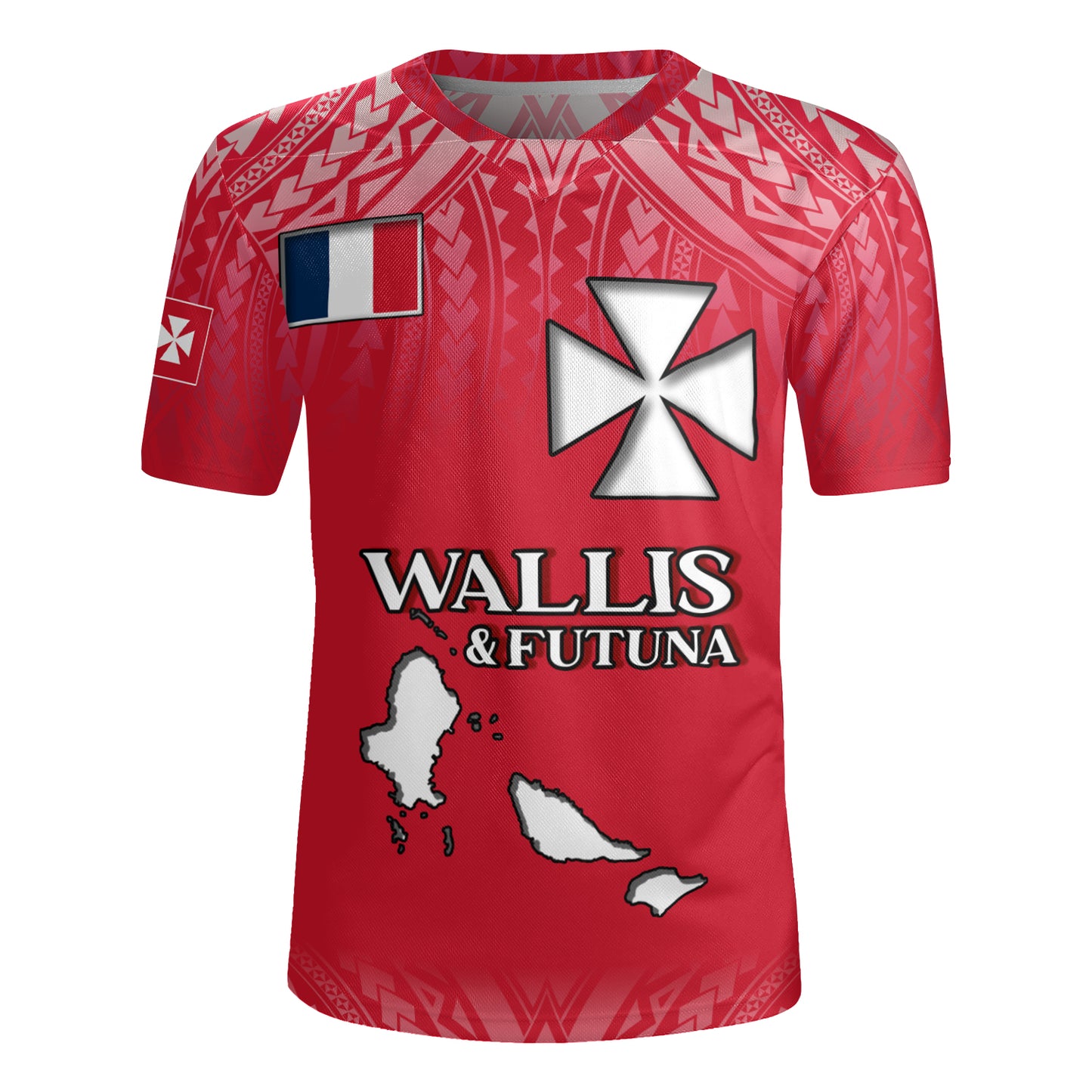 Wallis And Futuna Flag Color With Traditional Patterns Men's All Over Printing Rugby Jersey